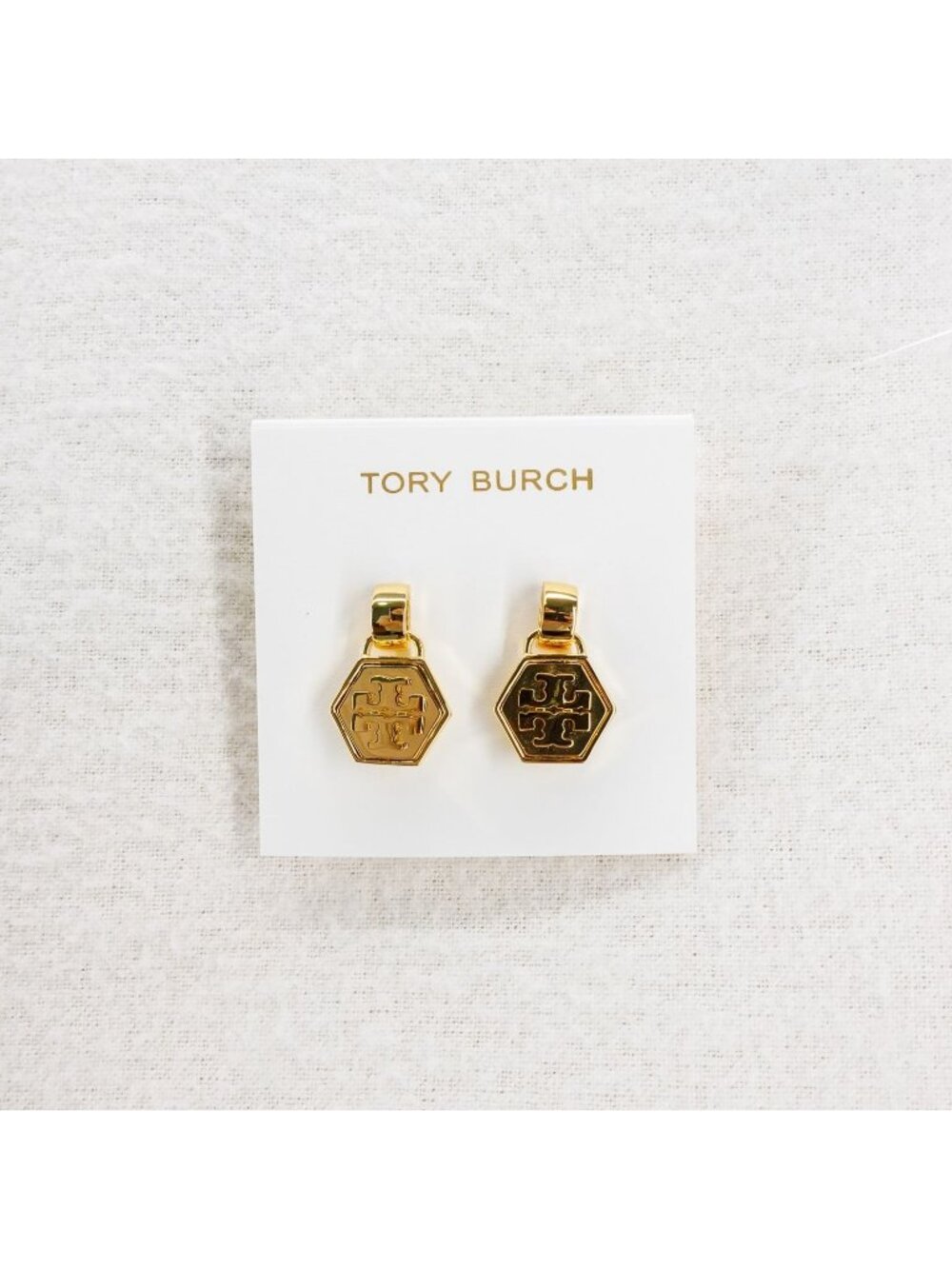 Tory Burch Mother of Pearl Geo Drop Earrings Gold OS